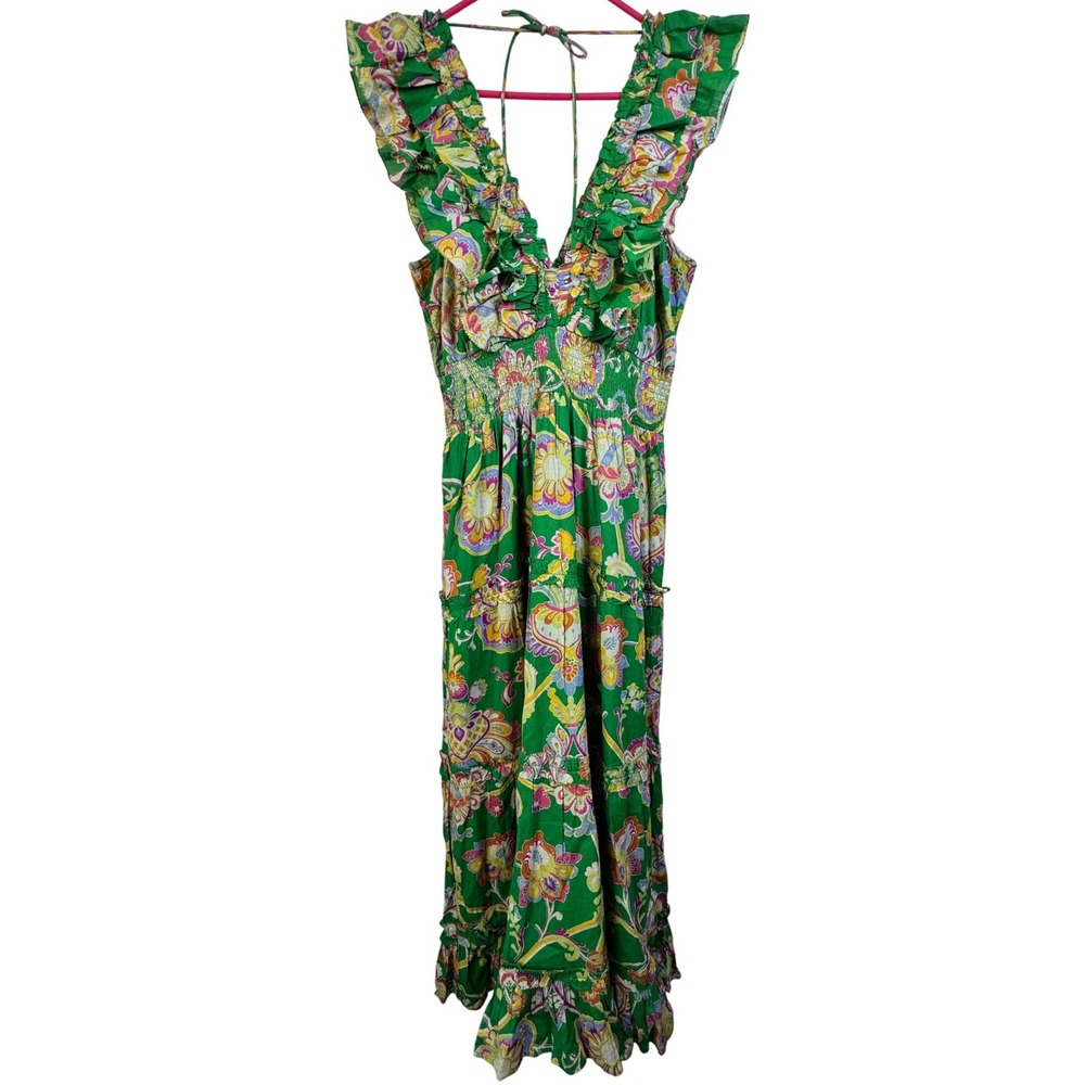 Caroline Constas Green Floral Paisley Ruffle Tiered Maxi Dress Smocked Waist NWT - Picture 9 of 11